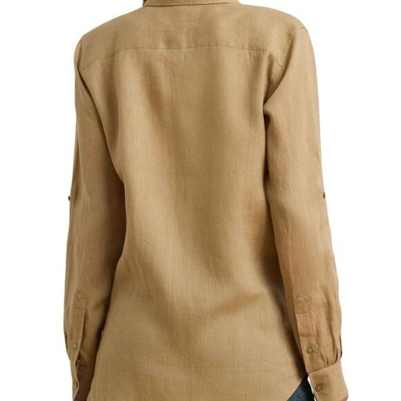$ 119 Lauren Ralph Lauren Karrie Long Sleeve Shirt Tan Size XXL - Picture 2 of 3